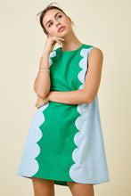 Load image into Gallery viewer, NEWEST ARRIVAL Green/Blue Scallop Trim Shift Dress
