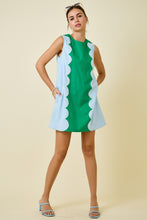 Load image into Gallery viewer, NEWEST ARRIVAL Green/Blue Scallop Trim Shift Dress
