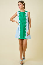 Load image into Gallery viewer, NEWEST ARRIVAL Green/Blue Scallop Trim Shift Dress
