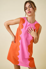 Load image into Gallery viewer, NEWEST ARRIVAL Pink/Orange Scallop Trim Shift Dress

