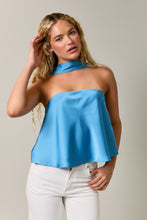Load image into Gallery viewer, NEWEST ARRIVAL Blue Satin Neck Scarf Top
