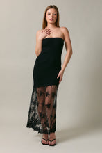 Load image into Gallery viewer, NEWEST ARRIVAL Black Strapless Fitted Ribbed Knit Lace Dress
