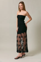 Load image into Gallery viewer, NEWEST ARRIVAL Black Strapless Fitted Ribbed Knit Lace Dress
