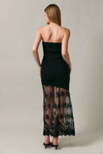 Load image into Gallery viewer, NEWEST ARRIVAL Black Strapless Fitted Ribbed Knit Lace Dress
