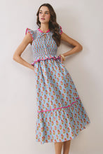 Load image into Gallery viewer, NEWEST ARRIVAL *PREORDER 3/26* Blue Floral Smocked Tiered Midi Dress
