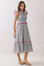 Load image into Gallery viewer, NEWEST ARRIVAL *PREORDER 3/26* Blue Floral Smocked Tiered Midi Dress
