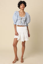 Load image into Gallery viewer, NEWEST ARRIVAL White/Blue Floral Front Tie Cropped Blouse
