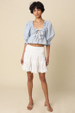 Load image into Gallery viewer, NEWEST ARRIVAL White/Blue Floral Front Tie Cropped Blouse
