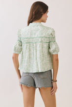 Load image into Gallery viewer, NEWEST ARRIVAL Sage Green Floral Smocked Button Down Blouse

