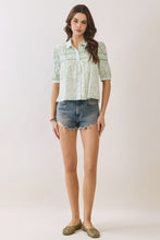 Load image into Gallery viewer, NEWEST ARRIVAL Sage Green Floral Smocked Button Down Blouse
