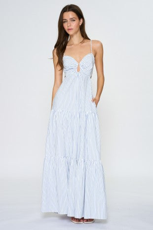 blue and white cut out maxi dress Blue Floral Cutout Dress