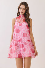 Load image into Gallery viewer, NEWEST ARRIVAL Pink Floral Sheer Neck Tie Dress
