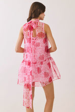 Load image into Gallery viewer, NEWEST ARRIVAL Pink Floral Sheer Neck Tie Dress
