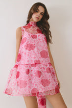 Load image into Gallery viewer, NEWEST ARRIVAL Pink Floral Sheer Neck Tie Dress
