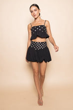 Load image into Gallery viewer, NEWEST ARRIVAL Black Studded Bubble Mini Skirt Set
