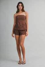 Load image into Gallery viewer, NEWEST ARRIVAL Brown Embroidered Strapless Shorts Set
