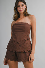 Load image into Gallery viewer, NEWEST ARRIVAL Brown Embroidered Strapless Shorts Set
