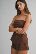 Load image into Gallery viewer, NEWEST ARRIVAL Brown Embroidered Strapless Shorts Set
