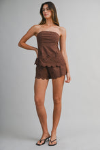 Load image into Gallery viewer, NEWEST ARRIVAL Brown Embroidered Strapless Shorts Set
