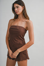 Load image into Gallery viewer, NEWEST ARRIVAL Brown Embroidered Strapless Shorts Set

