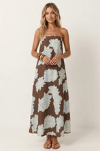 Load image into Gallery viewer, NEWEST ARRIVAL Brown Floral Print Strapless Maxi Dress
