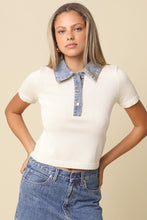 Load image into Gallery viewer, NEWEST ARRIVAL White Denim Collar Knit Top
