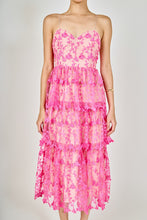 Load image into Gallery viewer, NEWEST ARRIVAL Pink Crochet Embroidered Layered Midi Dress
