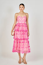 Load image into Gallery viewer, NEWEST ARRIVAL Pink Crochet Embroidered Layered Midi Dress
