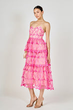 Load image into Gallery viewer, NEWEST ARRIVAL Pink Crochet Embroidered Layered Midi Dress
