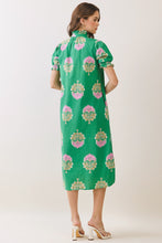 Load image into Gallery viewer, NEWEST ARRIVAL Green Large Pink Floral Ruffle Mock Neck Midi Dress
