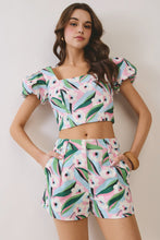 Load image into Gallery viewer, NEWEST ARRIVAL Blue/Pink Floral Puff Crop Shorts Set
