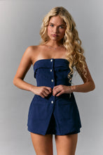 Load image into Gallery viewer, NEWEST ARRIVAL Navy Strapless Denim Romper
