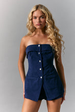 Load image into Gallery viewer, NEWEST ARRIVAL Navy Strapless Denim Romper
