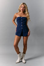 Load image into Gallery viewer, NEWEST ARRIVAL Navy Strapless Denim Romper

