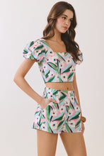 Load image into Gallery viewer, NEWEST ARRIVAL Blue/Pink Floral Puff Crop Shorts Set
