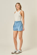 Load image into Gallery viewer, NEWEST ARRIVAL Light Denim High Rise Pleated Shorts
