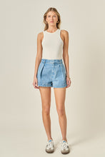 Load image into Gallery viewer, NEWEST ARRIVAL Light Denim High Rise Pleated Shorts
