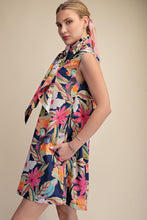 Load image into Gallery viewer, NEWEST ARRIVAL Navy Floral Neck Bow Tie Dress
