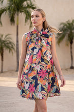Load image into Gallery viewer, NEWEST ARRIVAL Navy Floral Neck Bow Tie Dress
