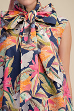 Load image into Gallery viewer, NEWEST ARRIVAL Navy Floral Neck Bow Tie Dress
