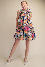 Load image into Gallery viewer, NEWEST ARRIVAL Navy Floral Neck Bow Tie Dress
