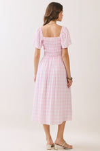 Load image into Gallery viewer, NEWEST ARRIVAL Pink Gingham Smocked Midi Dress
