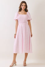 Load image into Gallery viewer, NEWEST ARRIVAL Pink Gingham Smocked Midi Dress
