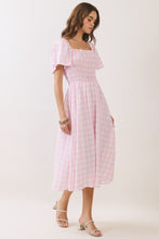 Load image into Gallery viewer, NEWEST ARRIVAL Pink Gingham Smocked Midi Dress
