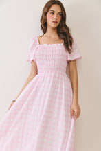 Load image into Gallery viewer, NEWEST ARRIVAL Pink Gingham Smocked Midi Dress

