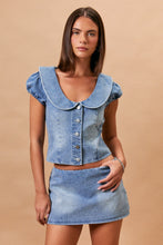 Load image into Gallery viewer, NEWEST ARRIVAL *ONLINE ONLY* Light Denim Peter Pan Collar Mini Skort Set
