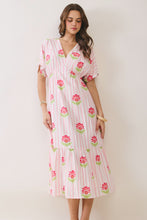 Load image into Gallery viewer, NEWEST ARRIVAL *PREORDER 4/1* Pink Floral Striped Midi Dress
