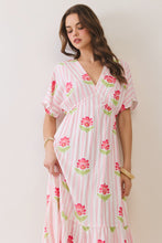 Load image into Gallery viewer, NEWEST ARRIVAL *PREORDER 4/1* Pink Floral Striped Midi Dress
