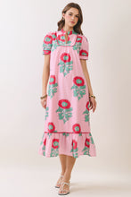 Load image into Gallery viewer, NEWEST ARRIVAL Pink Floral Mandarin Collar Midi Dress

