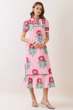 Load image into Gallery viewer, NEWEST ARRIVAL Pink Floral Mandarin Collar Midi Dress
